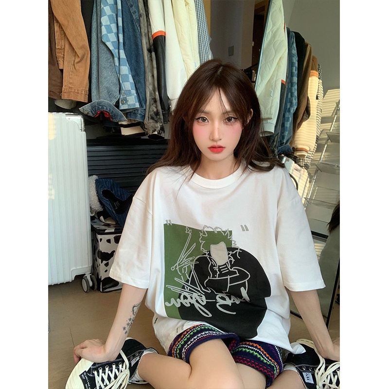 Áo Thun Tay Ngắn Dáng Rộng Họa Tiết In Theo Phong Cách Hàn Quốc