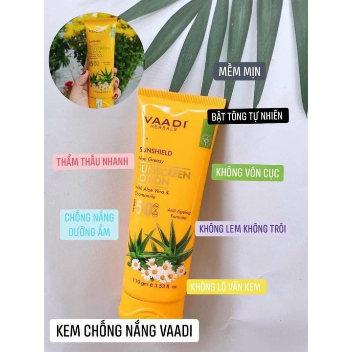 KEM CHÔNG NẮNG VAADI CHÍNH HÃNG 110G - SUNSHIELD - SUNSCREEN LOTION - ALOE VERA - CHAMOMILE
