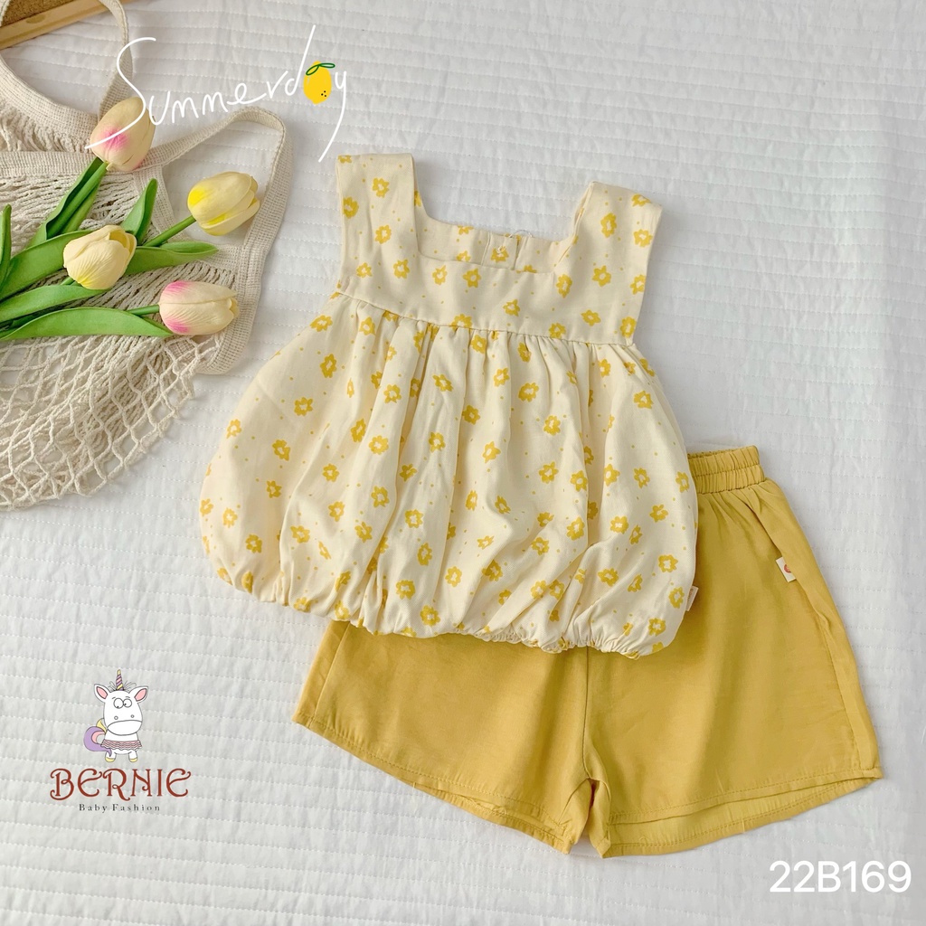 Bộ hai dây thô hoạ tiết hoa nhí cho bé gái, bộ thô mềm bé gái xinh xắn