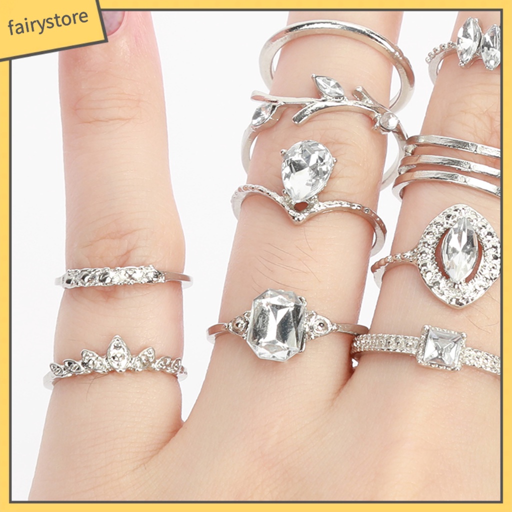 Bộ 15 Nhẫn Đính Đá Phong Cách Bohemian Dành Cho Nữ / 15 Món