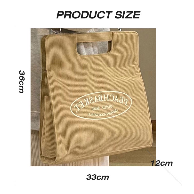 Menas Túi tote Xách Tay Đeo Vai Nhiều Ngăn Bằng Vải Nhung Kẻ Màu Trơn Đơn Giản Hợp Thời Trang Dễ Phối Đồ Dành Cho Học Sinh