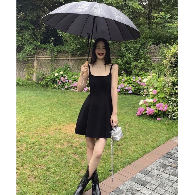 Váy 2 dây nữ dáng xèo năng động chất thun tăm, Đầm 2 dây bản to màu đen Vati Shop | BigBuy360 - bigbuy360.vn