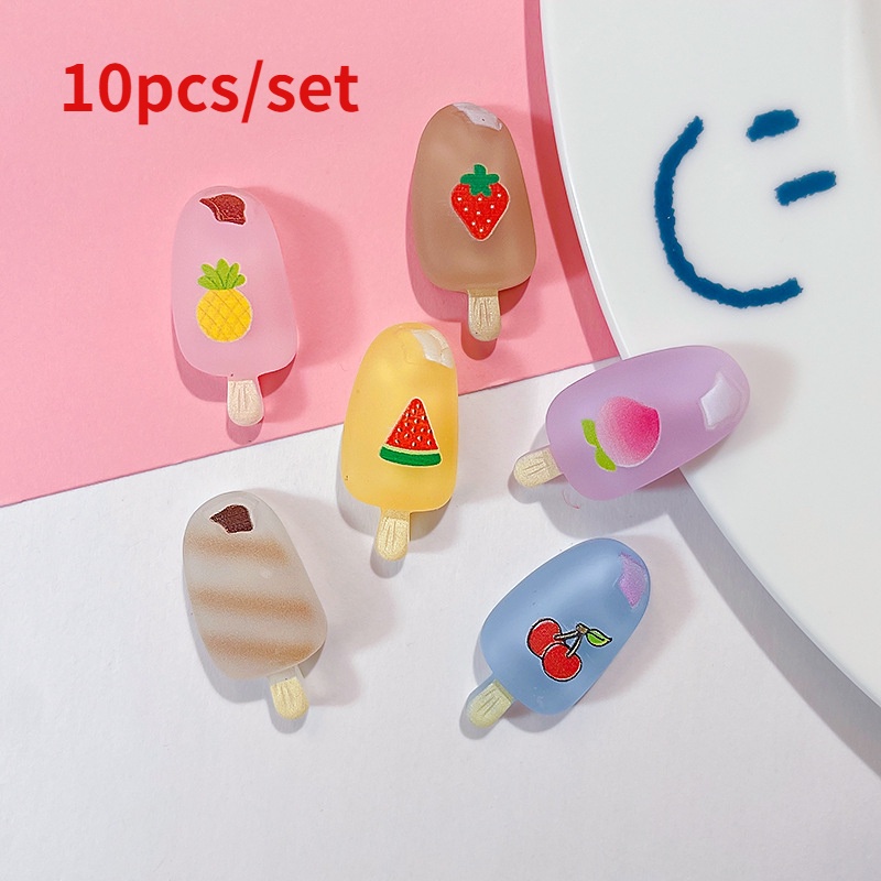 Set 10 Phụ Kiện Trang Trí Điện Thoại Hình Que Kem / Trái Cây Hoạt Hình Dễ Thương DIY