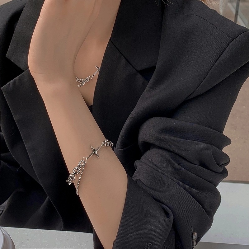 Vòng Tay Hình Ngôi Sao Sáu Cánh Đơn Giản Phong Cách Punk Hip hop Thời Trang Cho Nam Và Nữ