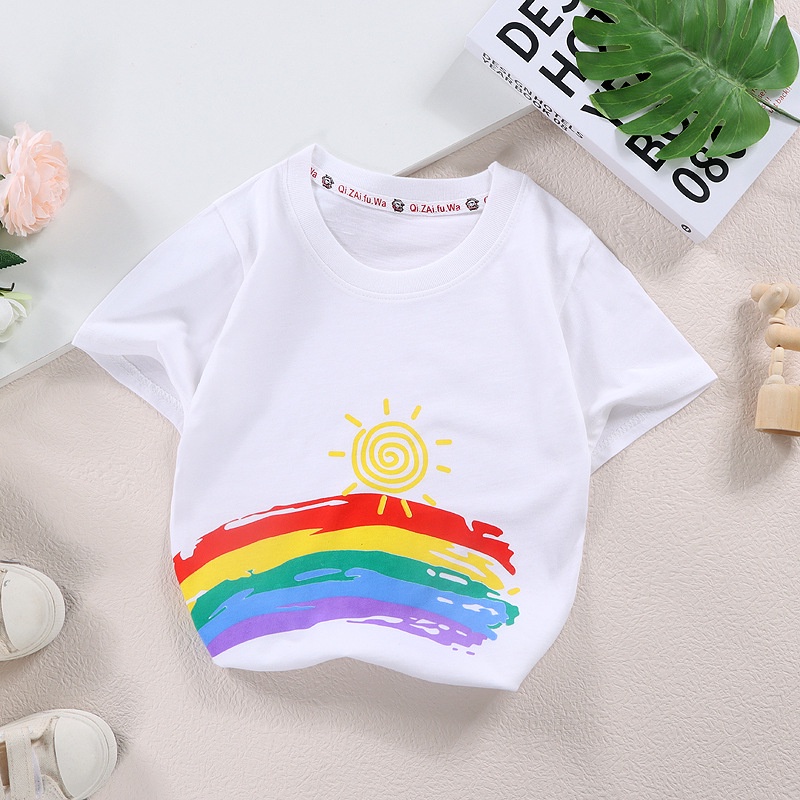 YAOEENH Áo Thun Tay Ngắn 90-140cm Vải Cotton In Họa Tiết Hoạt Hình Phong Cách Hàn Quốc Thời Trang Cho Bé