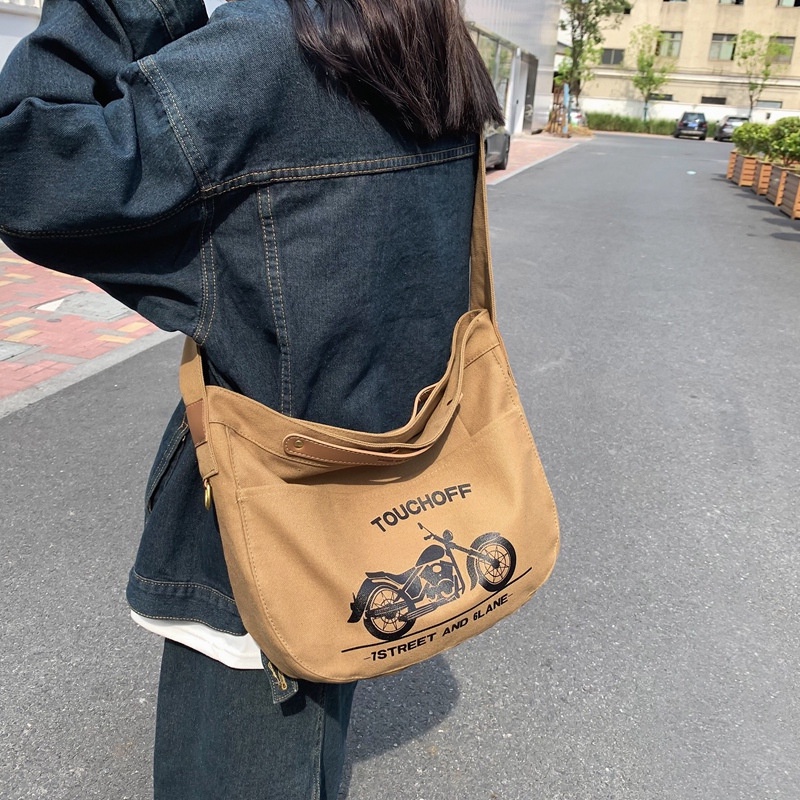 Evelyn Túi Xách Đeo Vai Bằng Vải canvas Sức Chứa Lớn In Họa Tiết Thời Trang Cao Cấp Có Dây Đeo Bản Rộng Dành Cho Học Sinh