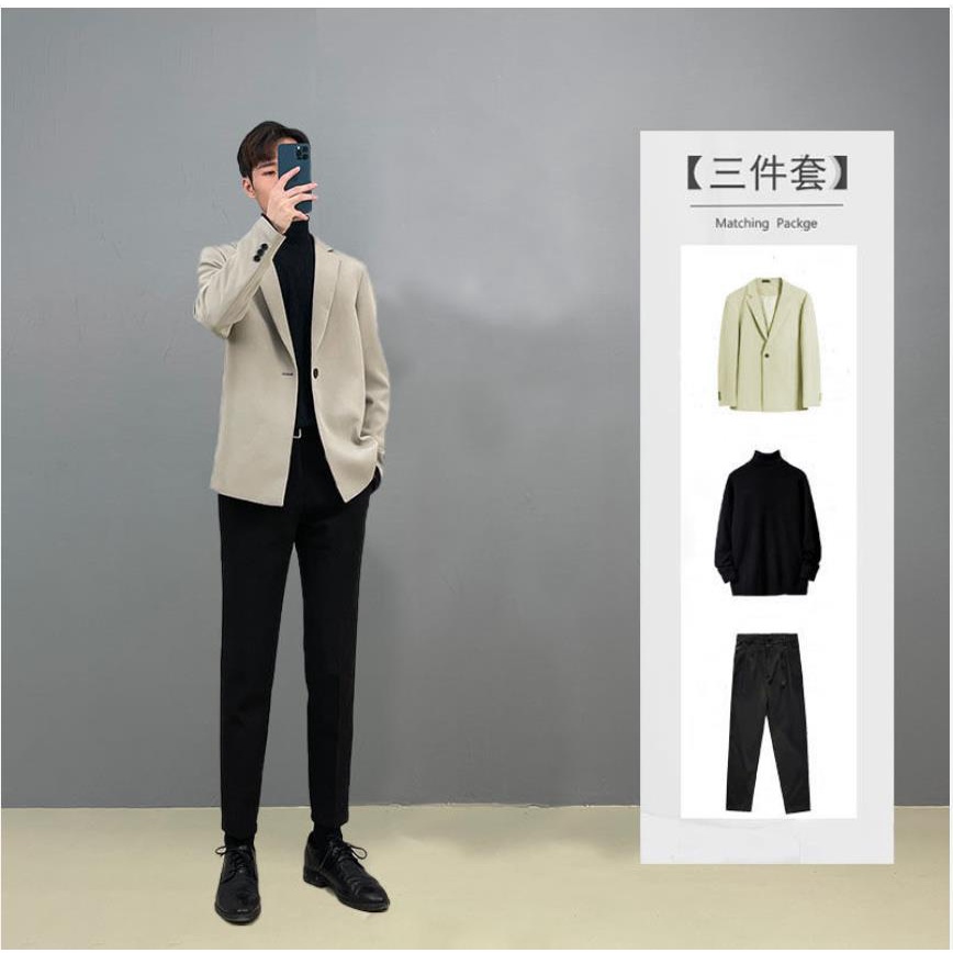 Set Đồ Vest Ba Món Phong Cách Hàn Quốc Thời Trang Đường Phố Cho Nam