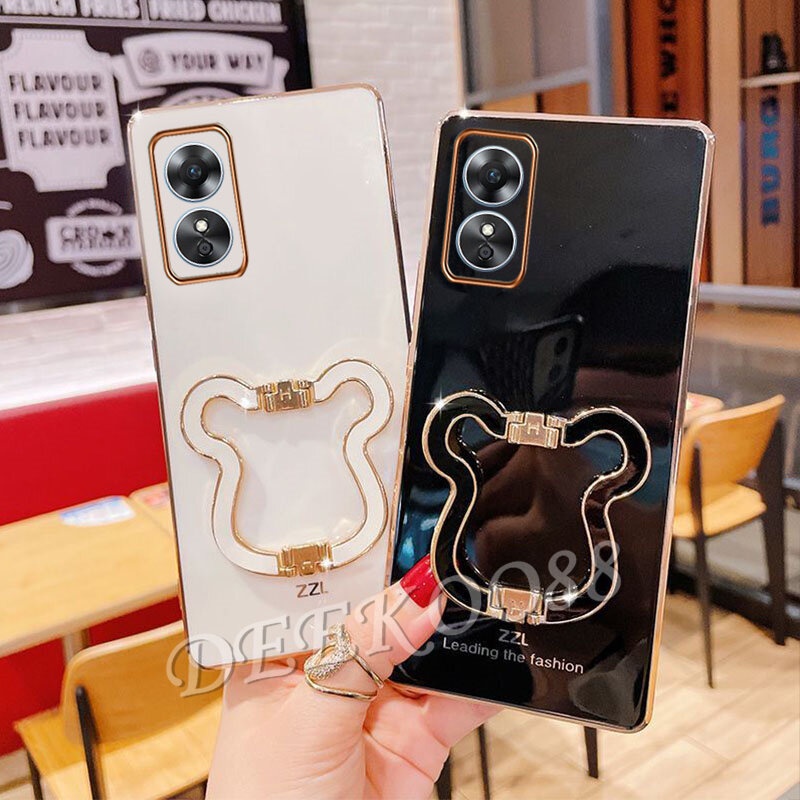 Ốp Điện Thoại Có Giá Đỡ Mạ Điện Hình Gấu Đáng Yêu Cho OPPO Reno8 T 5G 4G Reno 8 8T 2023 Reno8T 2023
