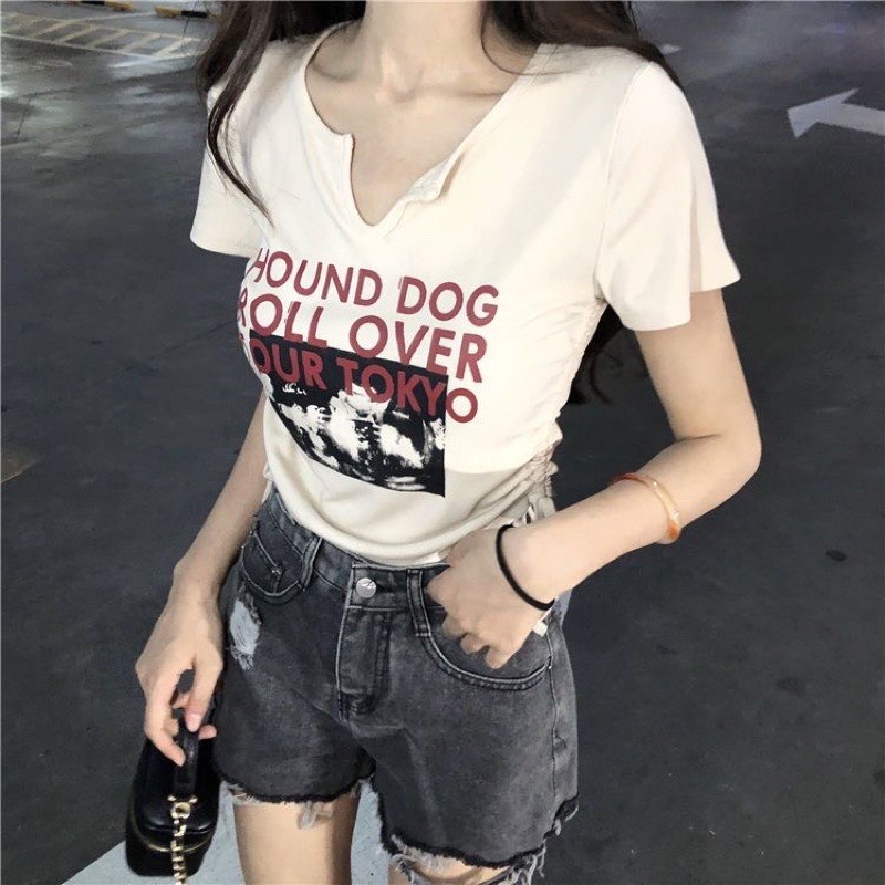 Áo croptop thun nữ L66 dây rút mặc 2 kiểu ôm body tay ngắn cổ tim sexy thun lạnh co dãn đẹp vintage bigsize A046