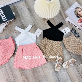 Set quần áo 3 ct (áo chéo + cv gu + mũ ) cho bé gái