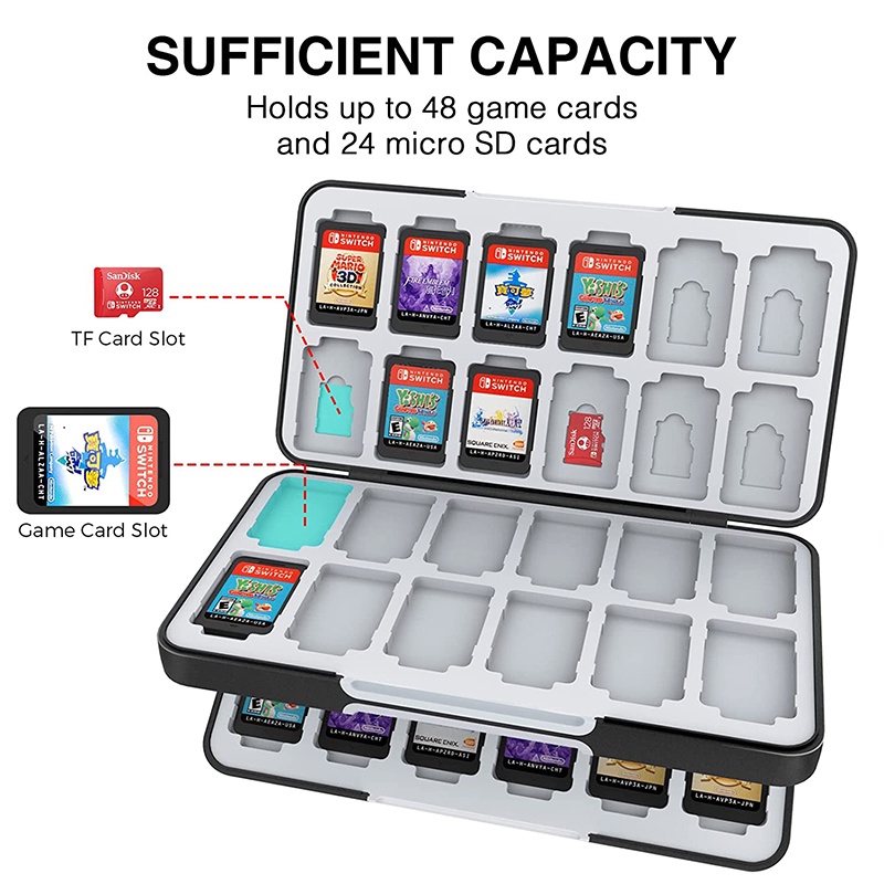 Hộp Đựng Thẻ Nhớ 48 Game Nintendo Switch & Switch OLED & Switch Lite 24 Thẻ Game Và 24 Micro SD