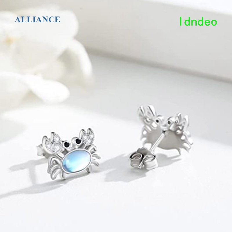 Khuyên Tai Bạc 925 Hình Con Cua Đính Đá Mặt Trăng Dễ Thương