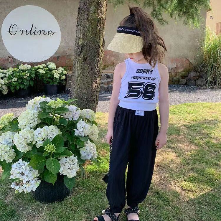 Áo Thun Cotton Không Tay In Monogram Thời Trang Mùa Hè Hàn Quốc Mới 2023 Dành Cho Bé Gái