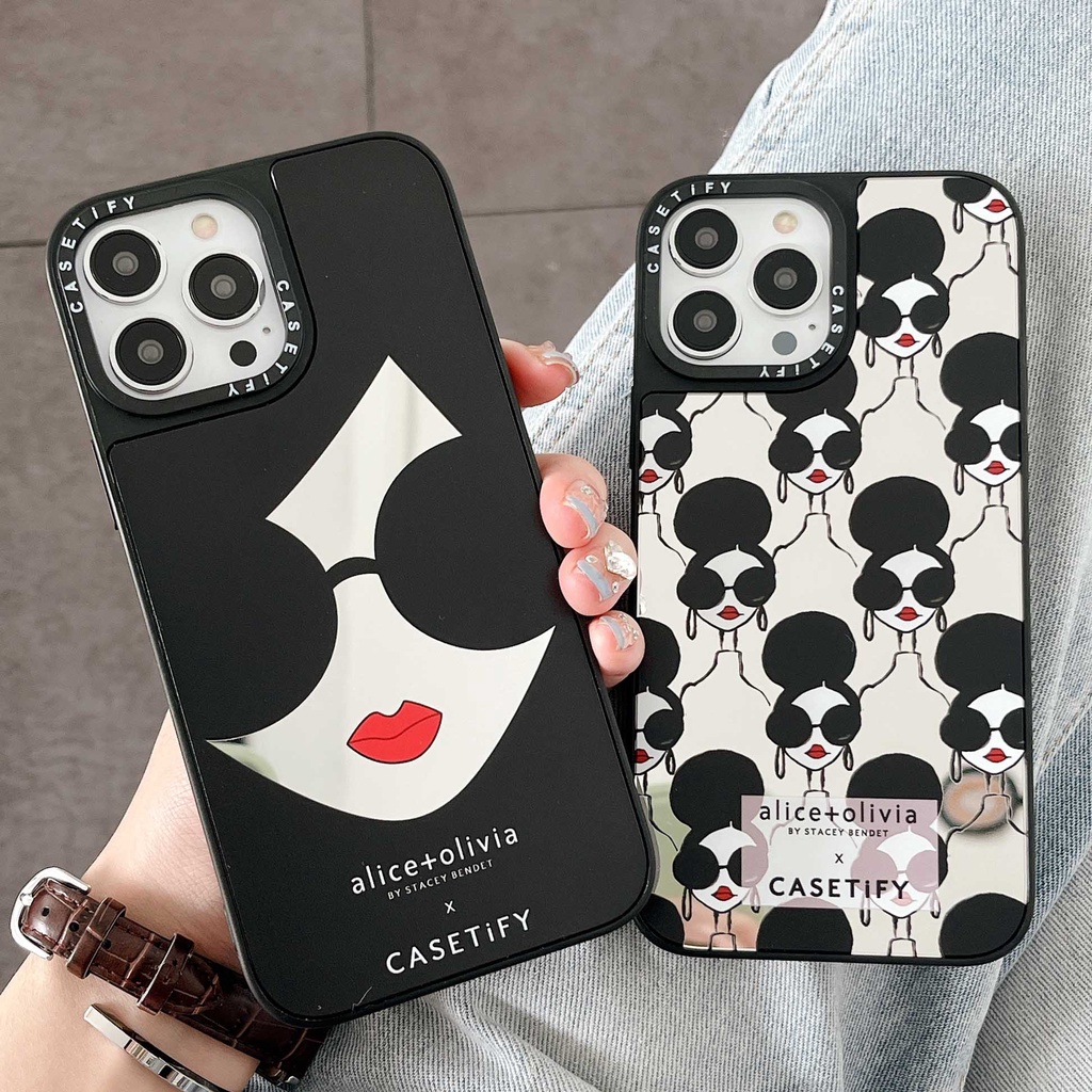 Ốp Điện Thoại Mặt Gương Đen In Hình Alice + Olivia Thời Trang Cho iPhone 14ProMax 13 12 11