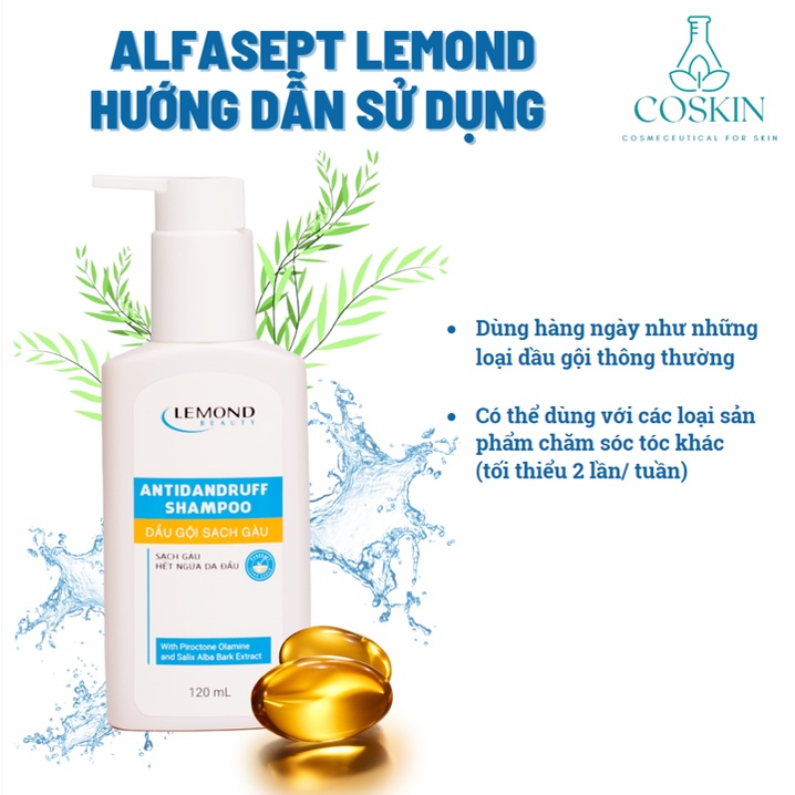 Dầu Gội Sạch Gàu Thế Hệ Mới ALFASEPT LEMOND Giúp Hết Nấm Ngứa, Dưỡng Ẩm Tóc Và Da Đầu Sau 1 Lần Gội Chai 120ml | COSKIN