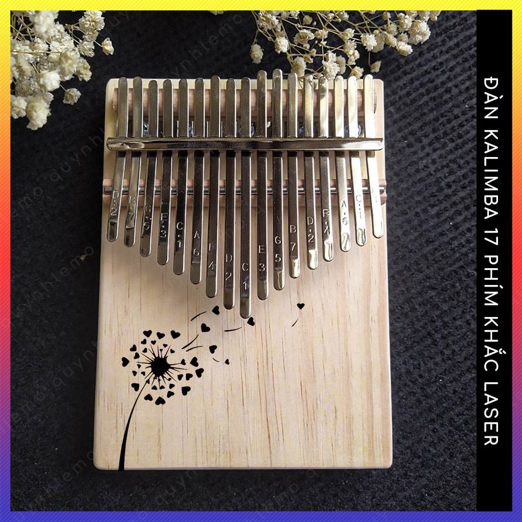 Đàn kalimba bồ công anh 17 phím QUYNHLEMO làm quà tặng độc đáo, Kalimba 17 phím đầy đủ phụ kiện