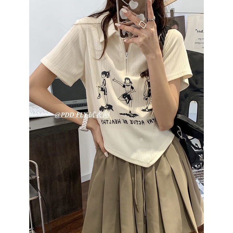 Áo polo COZOK ngắn tay phối khóa kéo phong cách cổ điển