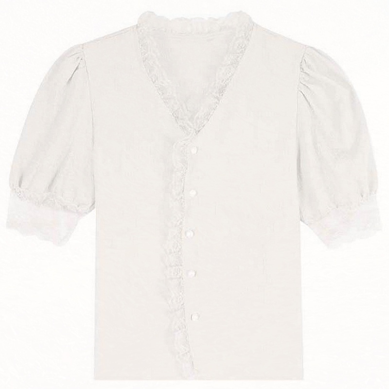 Áo Sơ Mi Tay Ngắn Cổ Chữ v Viền Ren Phong Cách Phương Tây Thời Trang Mùa Hè Ngọt Ngào Dễ Phối Đồ