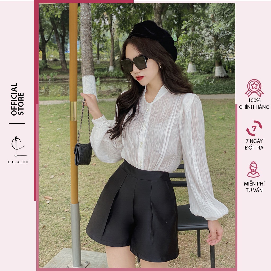 Quần short nữ LUCII thiết kế chất tafta phồng ống rộng xòe quần đùi sooc cạp cao lưng cao thời trang - LU17