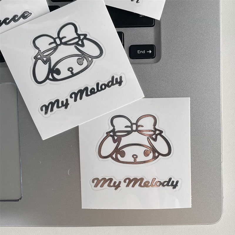 SANRIO Miếng Dán Trang Trí Họa Tiết Hoạt Hình Melody Dễ Thương Bằng Kim Loại Chống Thấm Nước