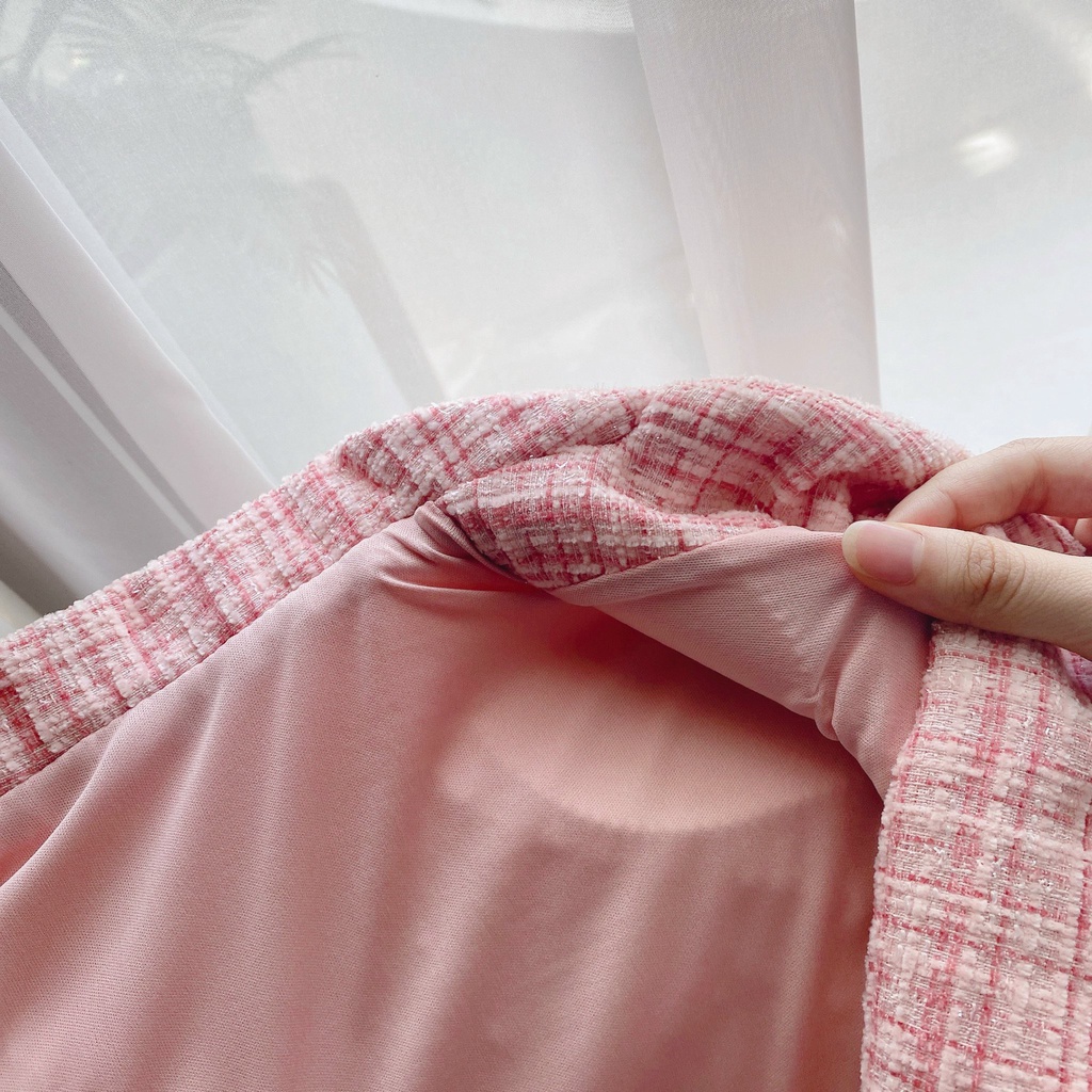 SET ÁO CROPTOP DẠ CỔ VEST + CHÂN VÁY CÙNG MÀU