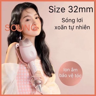 Máy uốn xoăn sóng hippie size 32mm không hại tóc，Máy bấm tóc hình móng vuốt mèo dễ thương，gợn nước chống bỏng