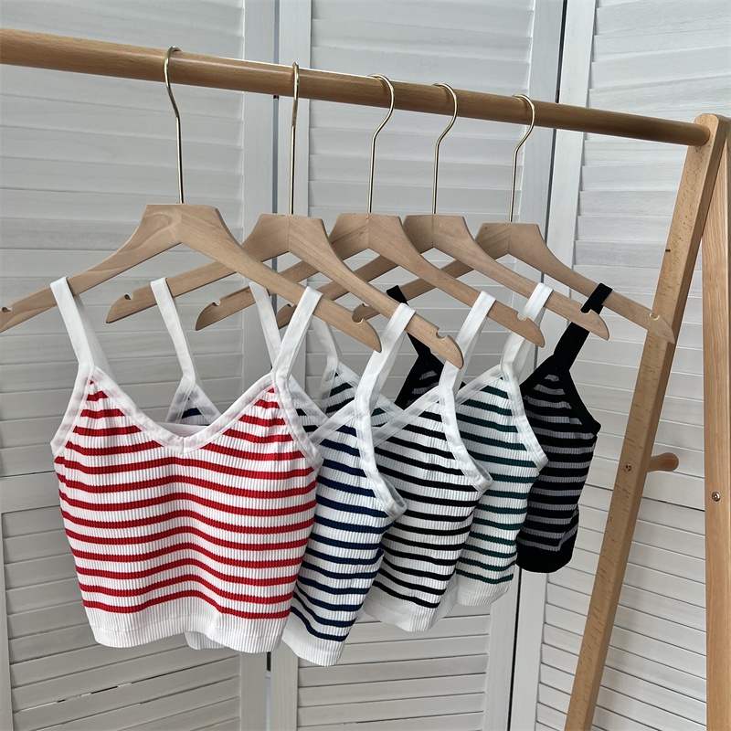 SUXI Áo Croptop Kẻ Sọc Có Mút Đệm Ngực Thời Trang Mùa Hè Cho Nữ