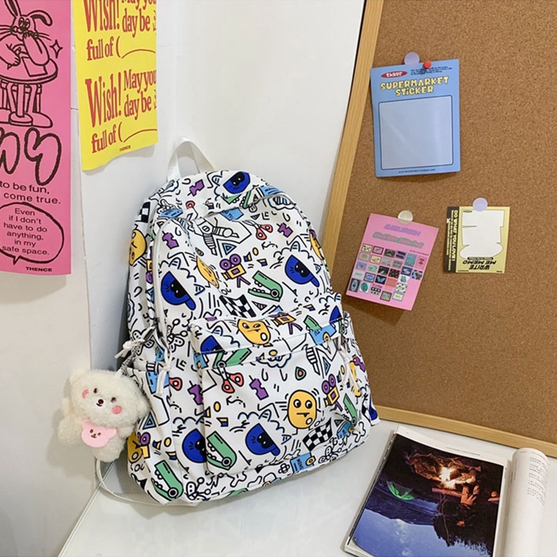 CHIC JOY Ba Lô Học Sinh Sức Chứa Lớn In Hình graffiti Dễ Thương