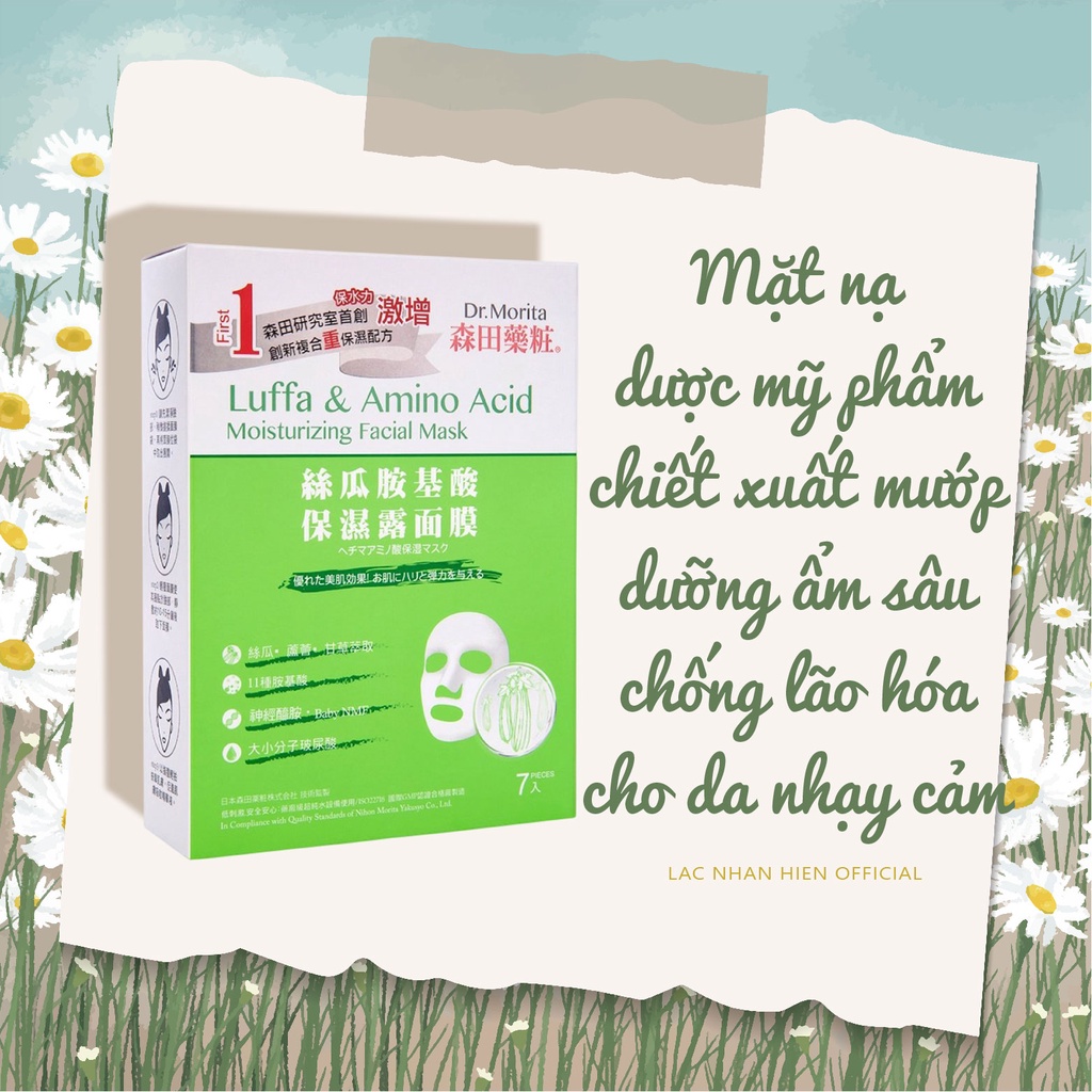 HỘP 07 MIẾNG MẶT NẠ MƯỚP DƯỠNG ẨM DR.MORITA LUFFA & AMINO ACID MOISTURIZING MASK CHO DA NHẠY CẢM