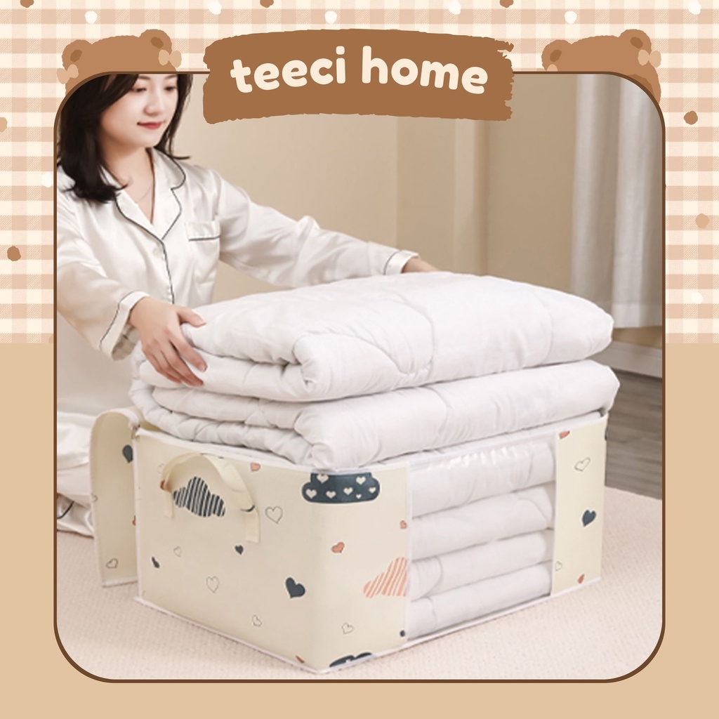 <Video Review> Túi Xọt Vải Chống Thấm Nước Sức Chứa Lớn Đựng Quần Áo Chăn Màn Mền Đệm Gối Chống Bụi Hình Mây 75L U041