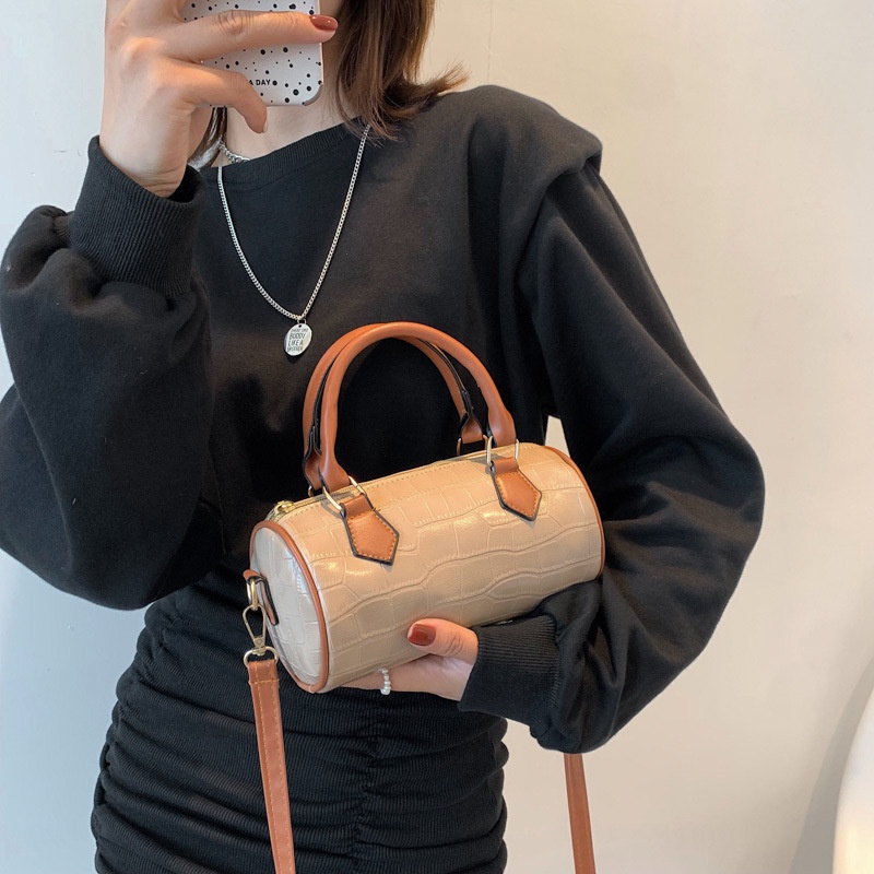 Túi Xách Đeo Vai Kiểu Xi Lanh Màu Tương Phản Thời Trang Hàn Quốc 2023 Cho Nữ