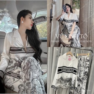 Bộ pijama mặc nhà chin's thiết kế nữ Bộ lụa manggo cộc dài tay dài Chin's, pizama vải lụa xước Sam Shara HT cao cấp