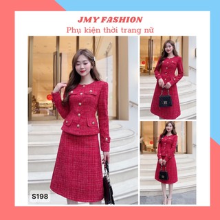 S198 Set dạ đỏ [MC&TH Hà Thanh] set dạ tweed đỏ dáng A dài nữ tính - kèm ảnh sàn SP