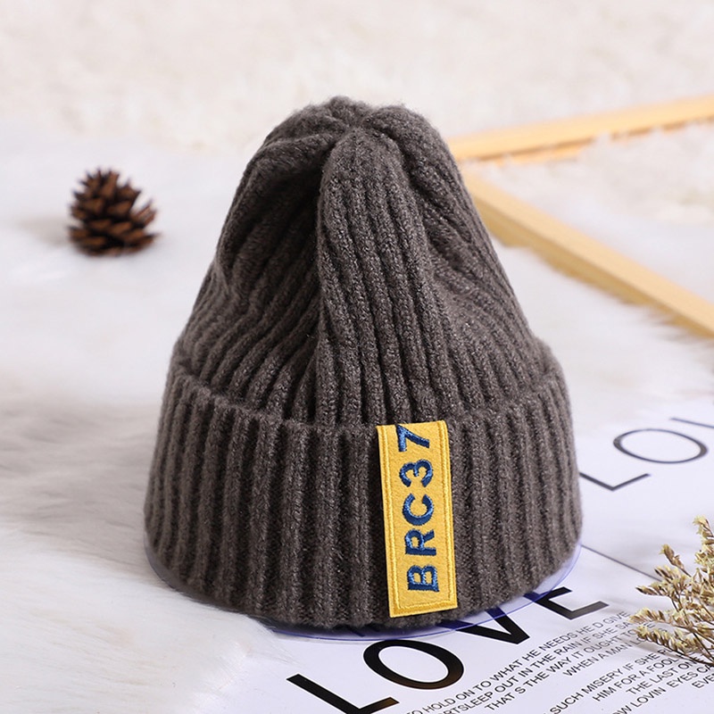 Mũ Len Cách Nhiệt Co Giãn Màu Trơn In Chữ Mới Cho Trẻ Em