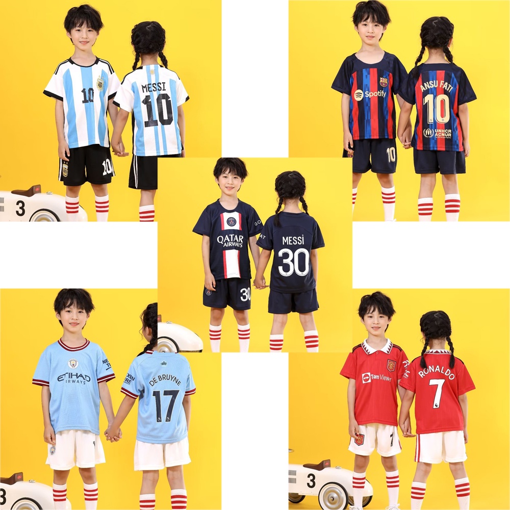 Bộ Đồng Phục Bóng Đá Đội Messi Ronaldo Cho Trẻ Em