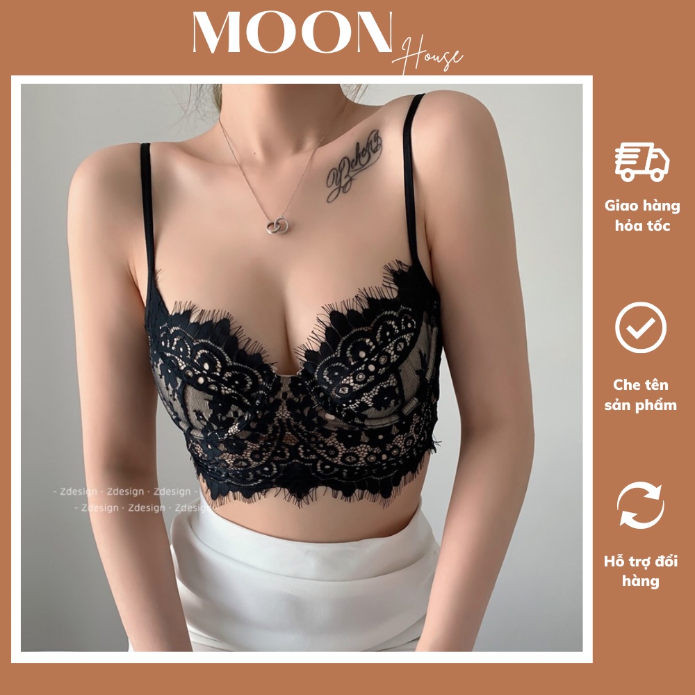 Áo lót conrset nữ ren mỏng có gọng mềm nhẹ, Áo bralette ren cao cấp mềm mại cài khuy sau