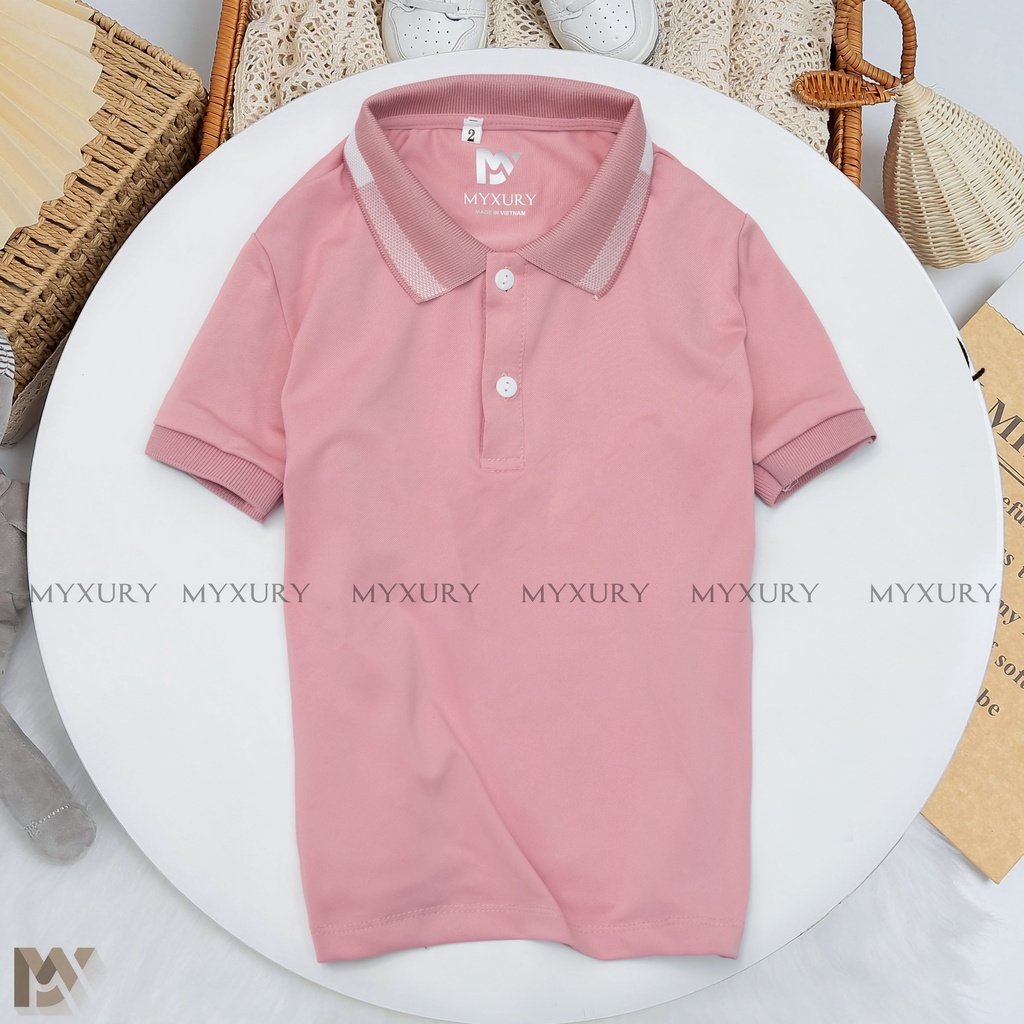 Áo Polo trơn cho bé trai có cổ vải cotton co giãn siêu đẹp - size từ 10-35kg