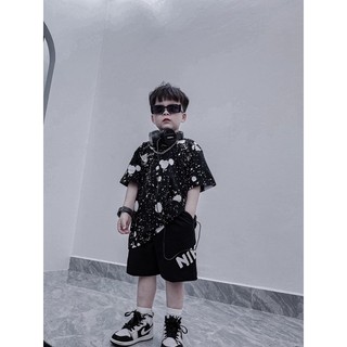 Bộ Ni.ke thể thao bé trai bé gái, bộ T shirt ngắn tay NlKE đen/trắng sành điệu FULL TAG