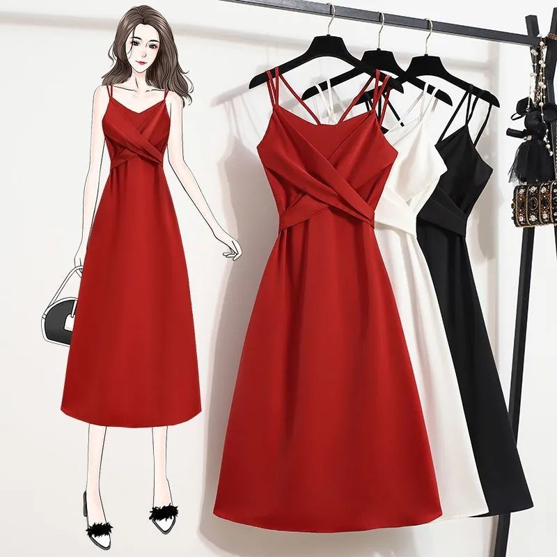 Mới Đầm Maxi Hai Dây Cổ Chữ V Màu Trơn Dáng Ôm Thời Trang Dự Tiệc Cưới Cho Bạn Gái