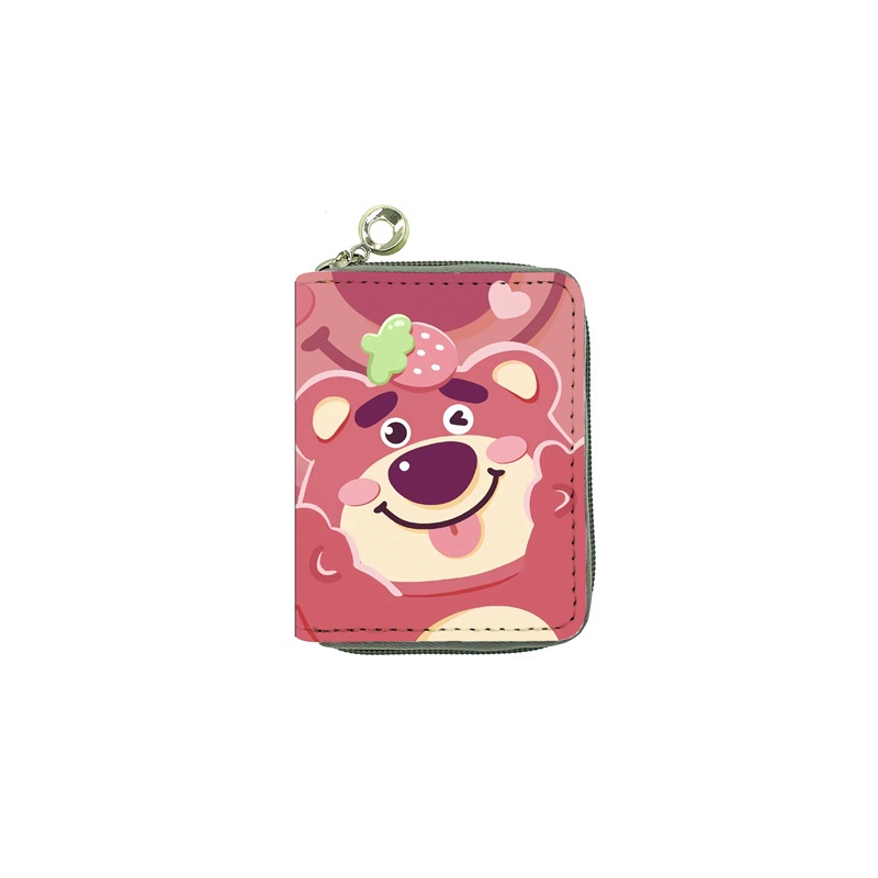 Gấu dâu Lotso Ví Da PU Ngắn Nhiều Ngăn Đựng Thẻ In Hoạt Hình Dễ Thương Cho Học Sinh