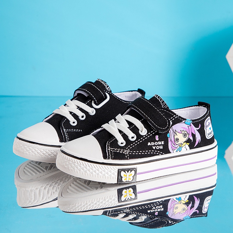 Giày Thể Thao Vải Canvas Phối Lưới Thời Trang Cho Bé Gái Size 26-37