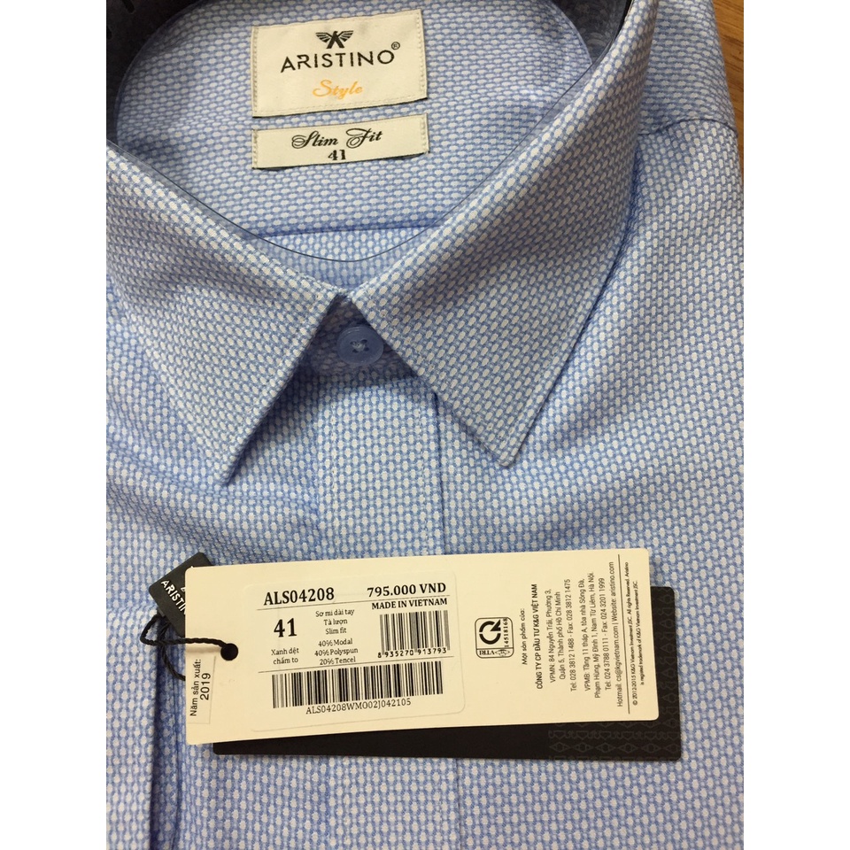 Áo sơ mi nam dài tay Aristino 🌟 CHÍNH HÃNG – SALE 🌟 ALS04208 dáng Slimfit, tà lượn, chất liệu modal mềm mát