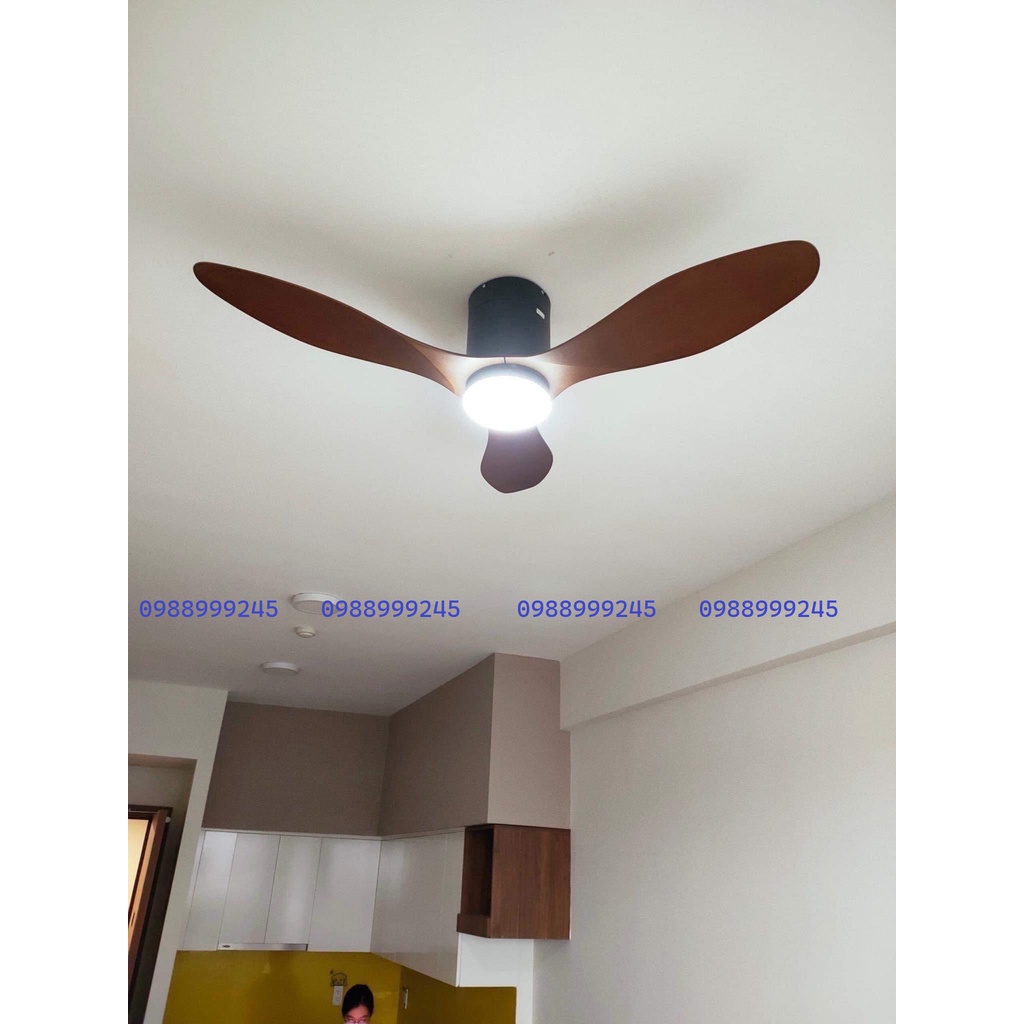 Quạt trần đèn,quạt 3 cánh trang trí chung cư trần nhà thấp phòng khách - phòng ngủ có điều khiển 6 cấp độ gió siêu mát