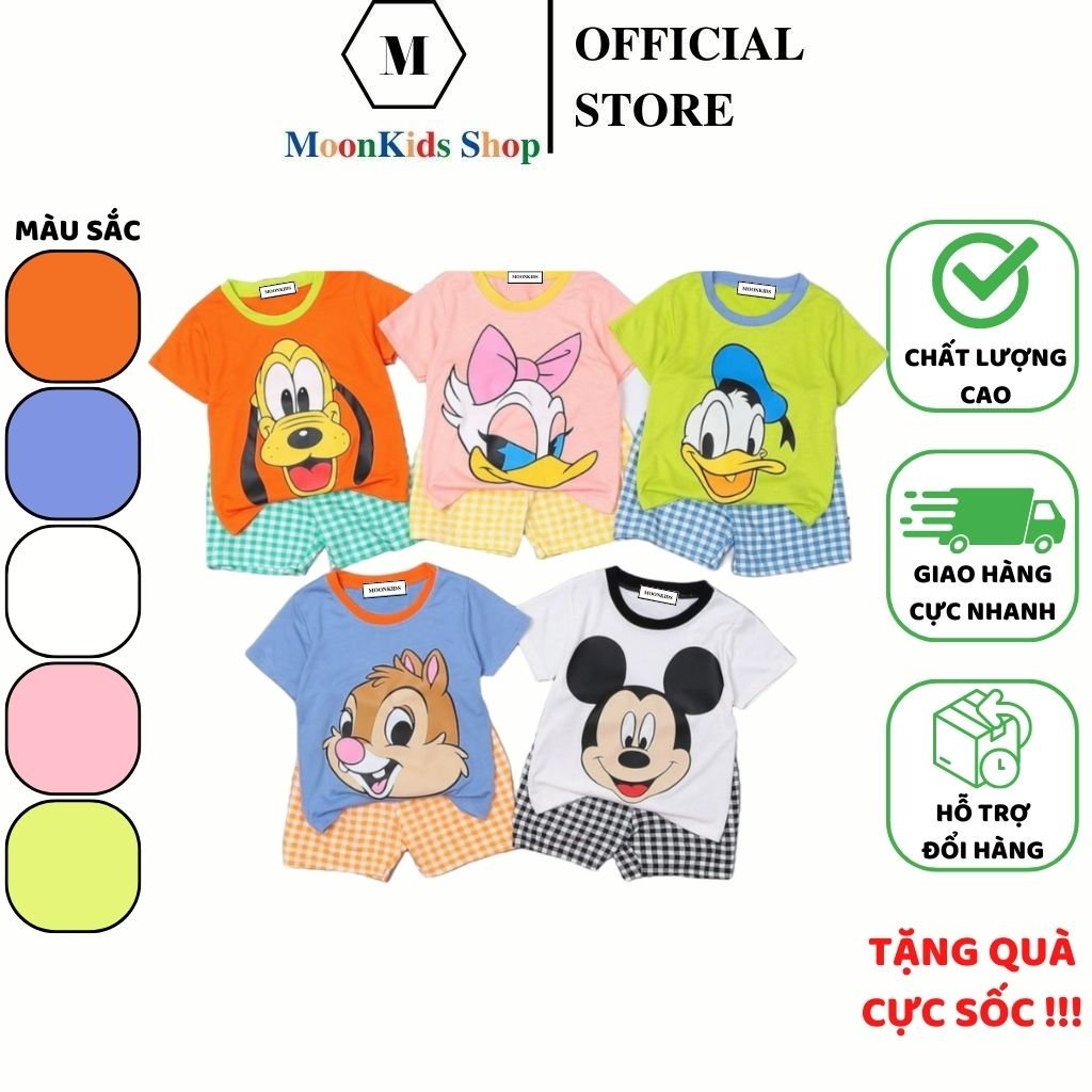 Bộ Quần Áo Trẻ Em Cộc Tay MOONKIDS SHOP từ 6-18kg chất THUN LẠNH co giãn 4 chiều thấm hút mô hôi cho bé trai bé gái