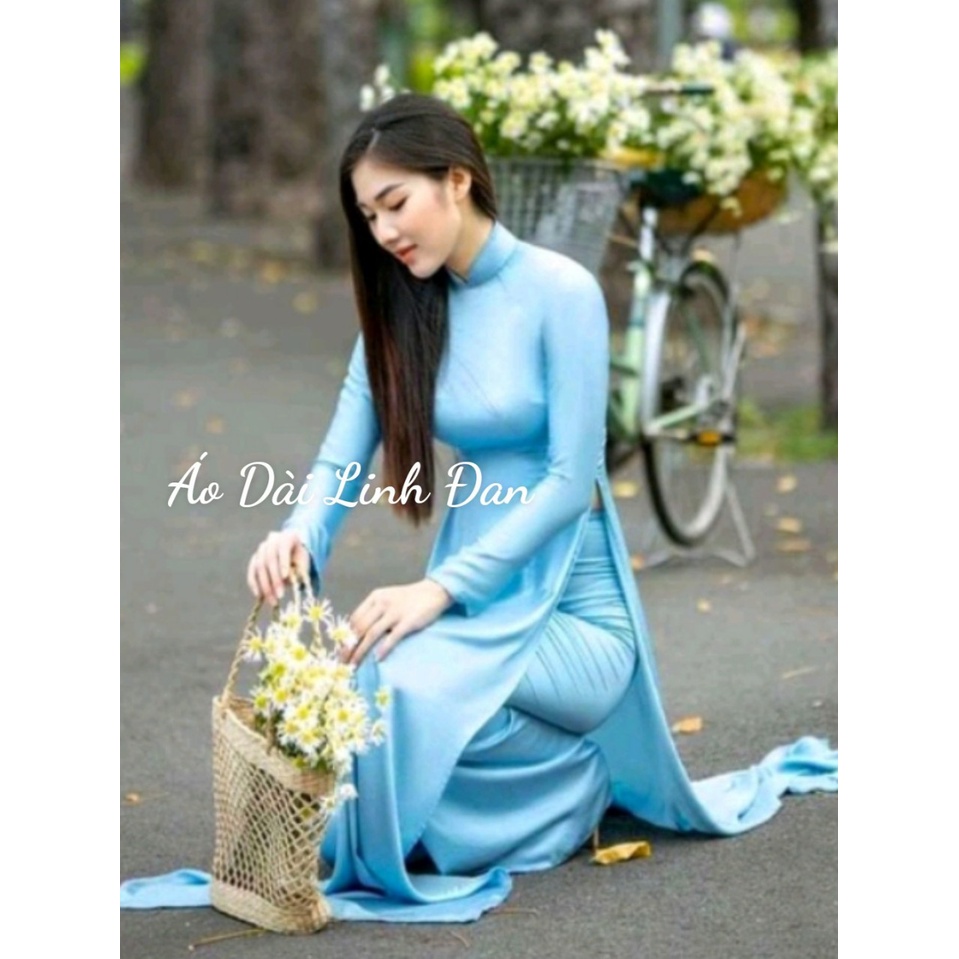 Áo dài xanh da trời tôn dáng, tôn da, trẻ trung - Áo Dài Linh Đan