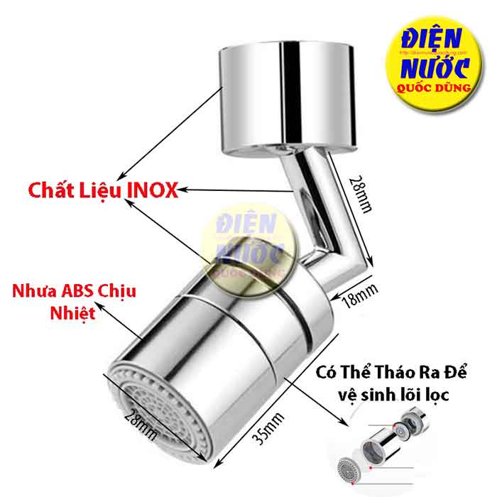 Đầu nối tăng áp xoay 720 độ thiết kế thông minh lắp vòi nước chậu rửa bát chén lavabo - V720 Hai chế độ nước