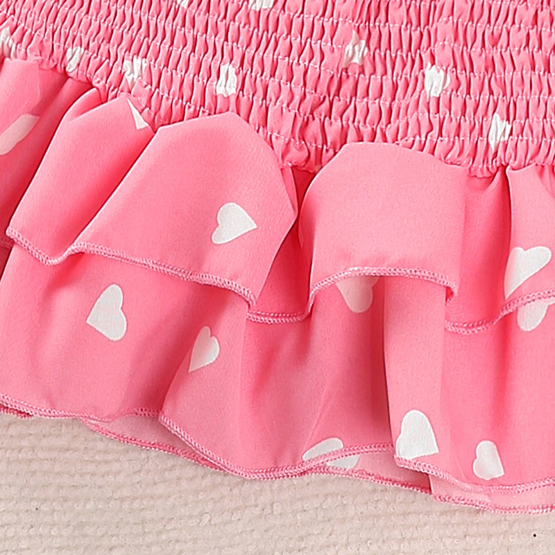 Set đồ 2 món SIYYIS gồm áo croptop trễ vai chấm bi + chân váy nhún bèo màu hồng cho bé 4-7 tuổi