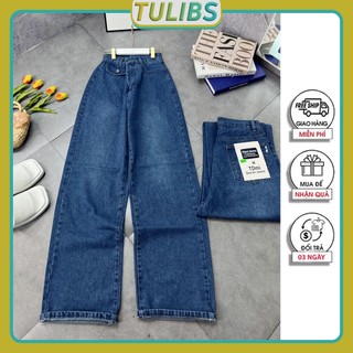 Quần baggy jean nữ ống rộng lưng cao dáng suông, phối túi nắp cá tính, phong cách năng động Tulibs BG5191