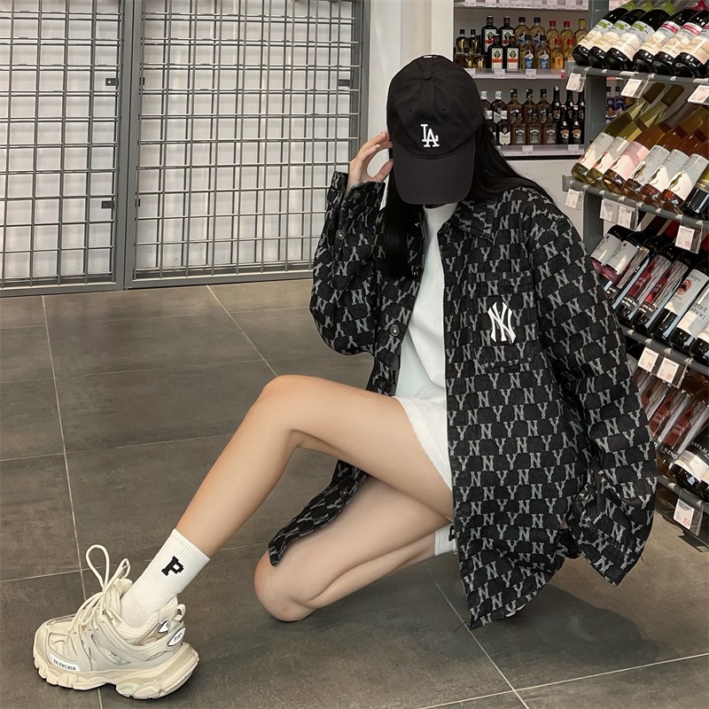 Áo Khoác Denim Thêu Logo MLB NY Cá Tính Cho Cặp Đôi