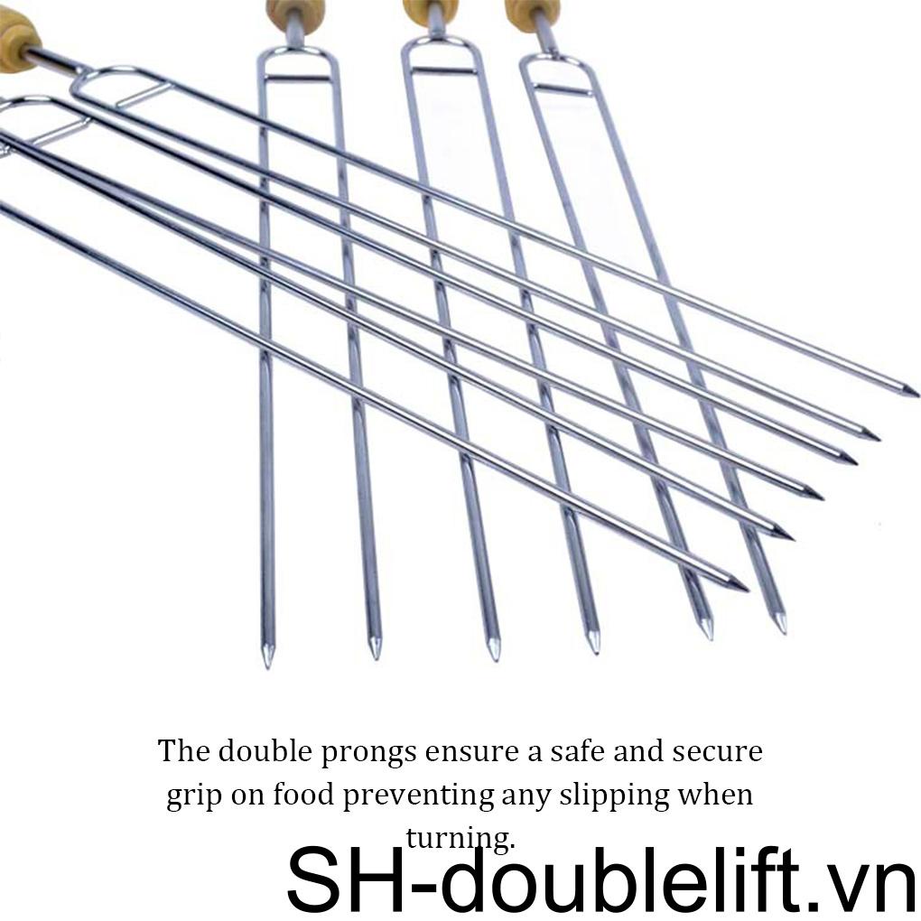 Bộ 6 Xiên Nướng BBQ Hình Chữ U Bằng Thép Không Gỉ Tay Cầm Gỗ